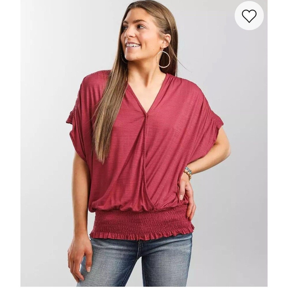 Daytrip Slub Knit Top Womens Size Small Red Open Back Boho